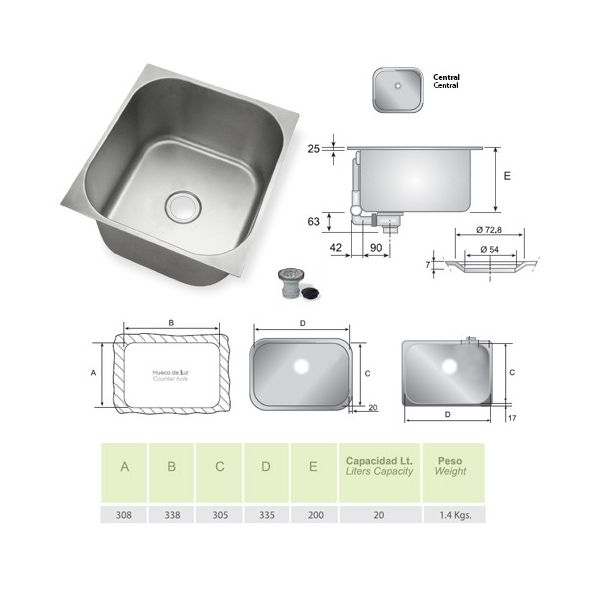 Seno Fregadero Industrial De Hosteler A Acero Inox Hostelparts