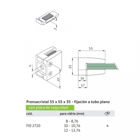 Medidas Soporte Cristal para Barandillas