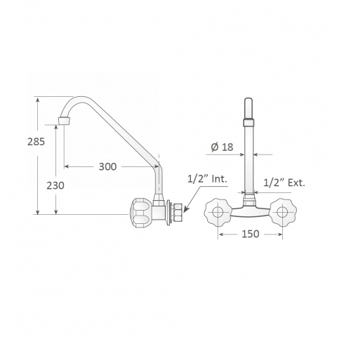 Medidas Grifos de Pared Cocina Industrial