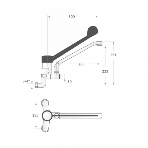 Medidas Grifo Gerontológico de Pared